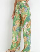 rosa Pantaloni Verzi Largi din Viscoză cu Imprimeu Floral Naomie