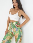 rosa Pantaloni Verzi Largi din Viscoză cu Imprimeu Floral Naomie