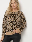 rosa Pulover Bej cu imprimeu leopard cu viscoză decorat cu fir metalic Neliona