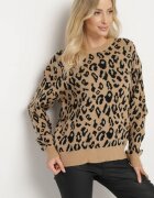 rosa Pulover Bej cu imprimeu leopard cu viscoză decorat cu fir metalic Neliona