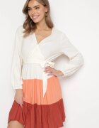 rosa Rochie Alb-Bordeaux Mini Cu talie elastică Tixia