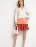 rosa Rochie Alb-Bordeaux Mini Cu talie elastică Tixia