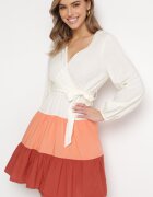 rosa Rochie Alb-Bordeaux Mini Cu talie elastică Tixia