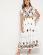 rosa Rochie Alb-Negru din Vâscoză cu curea cu imprimeu ornamental Nilorine
