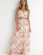 rosa Rochie Alb-Portocalie cu curea Barrett