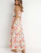 rosa Rochie Alb-Portocalie cu curea Barrett