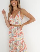 rosa Rochie Alb-Portocalie cu curea Barrett