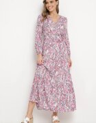 rosa Rochie Alb-Roz din viscoză cu decolteu petrecut și curea din material cu elastic în talie Fiarina