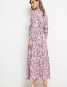 rosa Rochie Alb-Roz din viscoză cu decolteu petrecut și curea din material cu elastic în talie Fiarina