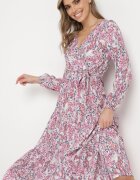 rosa Rochie Alb-Roz din viscoză cu decolteu petrecut și curea din material cu elastic în talie Fiarina