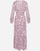 rosa Rochie Alb-Roz din viscoză cu decolteu petrecut și curea din material cu elastic în talie Fiarina