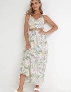 rosa Rochie Alb-Verde cu curea Barrett