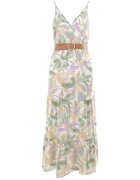 rosa Rochie Alb-Verde cu curea Barrett