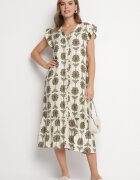 rosa Rochie Alb-Verde Florală cu Bumbac și Volan Efanelia