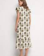 rosa Rochie Alb-Verde Florală cu Bumbac și Volan Efanelia