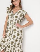 rosa Rochie Alb-Verde Florală cu Bumbac și Volan Efanelia