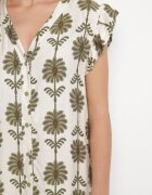 rosa Rochie Alb-Verde Florală cu Bumbac și Volan Efanelia