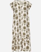 rosa Rochie Alb-Verde Florală cu Bumbac și Volan Efanelia