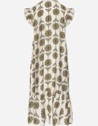 rosa Rochie Alb-Verde Florală cu Bumbac și Volan Efanelia