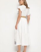 rosa Rochie Albă-Albastră din Viscoză cu Curea cu Model Ornamentat Nilorine
