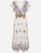 rosa Rochie Albă-Albastră din Viscoză cu Curea cu Model Ornamentat Nilorine