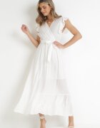 rosa Rochie Albă Cloche cu Cordon Legat Nonru