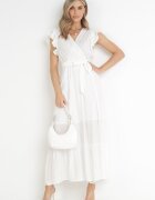 rosa Rochie Albă Cloche cu Cordon Legat Nonru