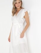 rosa Rochie Albă Cloche cu Cordon Legat Nonru