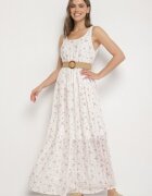 rosa Rochie Albă Cloș cu flori Decorată cu curea împletită Iffalle
