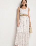 rosa Rochie Albă Cloș cu flori Decorată cu curea împletită Iffalle
