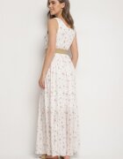 rosa Rochie Albă Cloș cu flori Decorată cu curea împletită Iffalle
