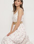 rosa Rochie Albă Cloș cu flori Decorată cu curea împletită Iffalle