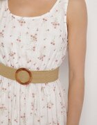 rosa Rochie Albă Cloș cu flori Decorată cu curea împletită Iffalle
