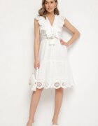 rosa Rochie Albă Cloș Midi Euphina