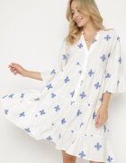 rosa Rochie Albă cu Vâscoză cu croi evazat cu broderie decorativă Arathiel