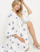 rosa Rochie Albă cu Vâscoză cu croi evazat cu broderie decorativă Arathiel