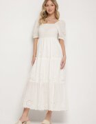rosa Rochie Albă de Bumbac cu Model Brodat Iffanella