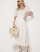 rosa Rochie Albă de Bumbac cu Model Brodat Iffanella