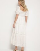 rosa Rochie Albă de Bumbac cu Model Brodat Iffanella