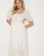 rosa Rochie Albă de Bumbac cu Model Brodat Iffanella