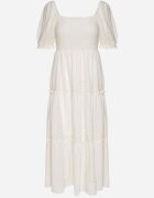 rosa Rochie Albă de Bumbac cu Model Brodat Iffanella