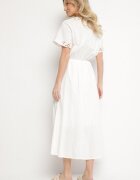 rosa Rochie Albă de Bumbac în Stil Rustic cu Buzunare Orriviane