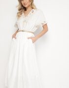 rosa Rochie Albă de Bumbac în Stil Rustic cu Buzunare Orriviane