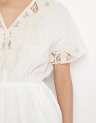 rosa Rochie Albă de Bumbac în Stil Rustic cu Buzunare Orriviane