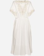rosa Rochie Albă de Bumbac în Stil Rustic cu Buzunare Orriviane