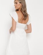 rosa Rochie Albă de Bumbac Mini cu Decupaj la Decolteu Miauri