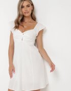 rosa Rochie Albă de Bumbac Mini cu Decupaj la Decolteu Miauri