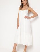 rosa Rochie Albă de vâscoză cu bretele decorată cu paiete și fir metalic Comalara