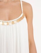 rosa Rochie Albă de vâscoză cu bretele decorată cu paiete și fir metalic Comalara