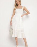 rosa Rochie Albă Din Viscoză cu Bretele Decorată cu Fir Metalic Iffrisse
